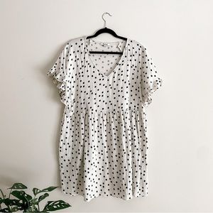 MADEWELL Polka-dot babydoll dress w/ flutter sleeves edged in ruffles
